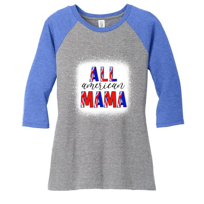 All American Mama 4th Of July Bleached Tie Dye American Flag Gift Women's Tri-Blend 3/4-Sleeve Raglan Shirt