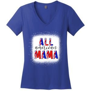 All American Mama 4th Of July Bleached Tie Dye American Flag Gift Women's V-Neck T-Shirt