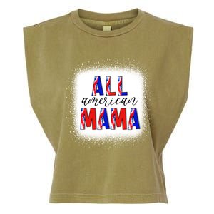 All American Mama 4th Of July Bleached Tie Dye American Flag Gift Garment-Dyed Women's Muscle Tee