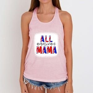 All American Mama 4th Of July Bleached Tie Dye American Flag Gift Women's Knotted Racerback Tank