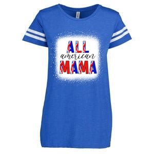 All American Mama 4th Of July Bleached Tie Dye American Flag Gift Enza Ladies Jersey Football T-Shirt