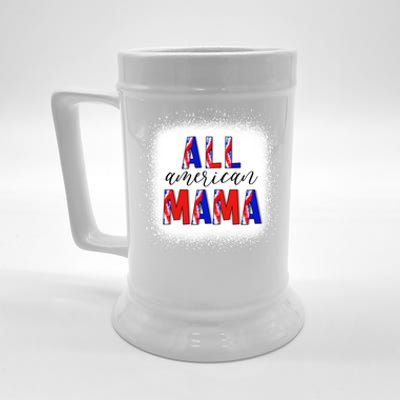 All American Mama 4th Of July Bleached Tie Dye American Flag Gift Beer Stein