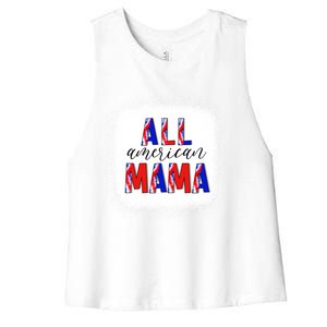 All American Mama 4th Of July Bleached Tie Dye American Flag Gift Women's Racerback Cropped Tank