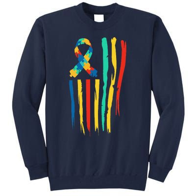 Autistic Awareness Month American Flag USA World Autism Day Tall Sweatshirt