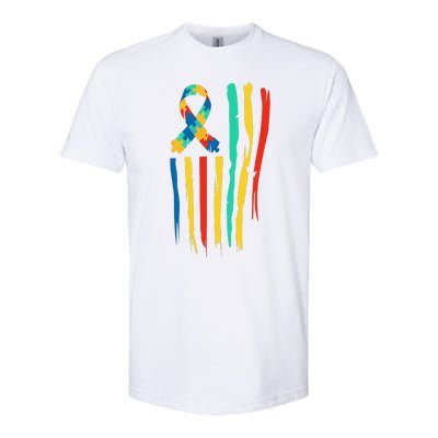 Autistic Awareness Month American Flag USA World Autism Day Softstyle® CVC T-Shirt