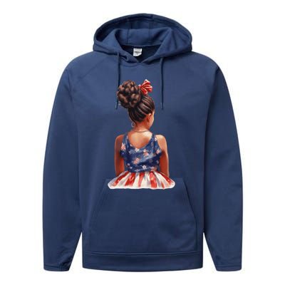 African American Messy Bun Girl Dress Watercolor Performance Fleece Hoodie