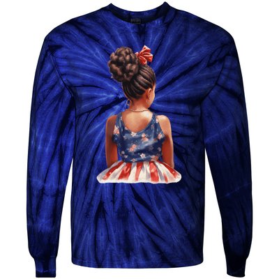 African American Messy Bun Girl Dress Watercolor Tie-Dye Long Sleeve Shirt