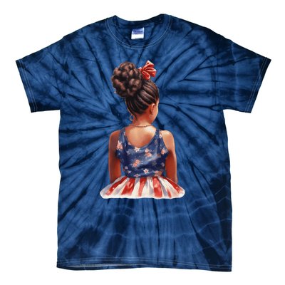 African American Messy Bun Girl Dress Watercolor Tie-Dye T-Shirt