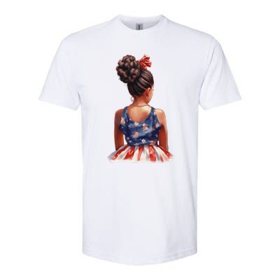 African American Messy Bun Girl Dress Watercolor Softstyle CVC T-Shirt