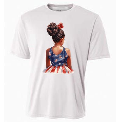 African American Messy Bun Girl Dress Watercolor Cooling Performance Crew T-Shirt