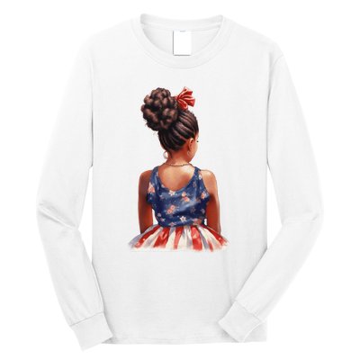 African American Messy Bun Girl Dress Watercolor Long Sleeve Shirt