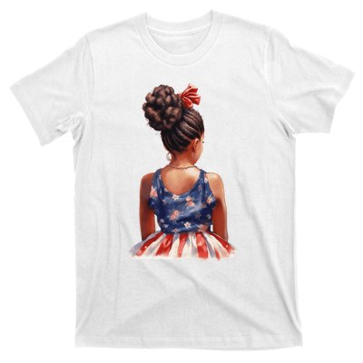 African American Messy Bun Girl Dress Watercolor T-Shirt