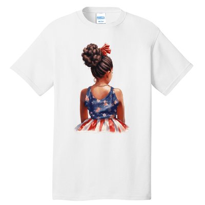 African American Messy Bun Girl Dress Watercolor Tall T-Shirt