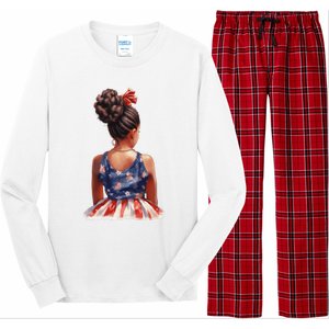 African American Messy Bun Girl Dress Watercolor Long Sleeve Pajama Set