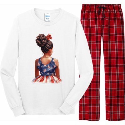 African American Messy Bun Girl Dress Watercolor Long Sleeve Pajama Set