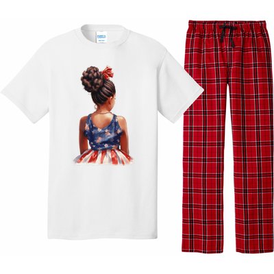 African American Messy Bun Girl Dress Watercolor Pajama Set