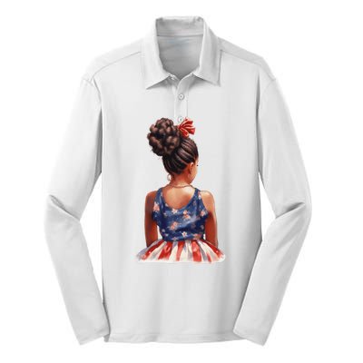 African American Messy Bun Girl Dress Watercolor Silk Touch Performance Long Sleeve Polo