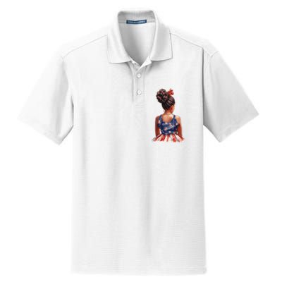 African American Messy Bun Girl Dress Watercolor Dry Zone Grid Polo