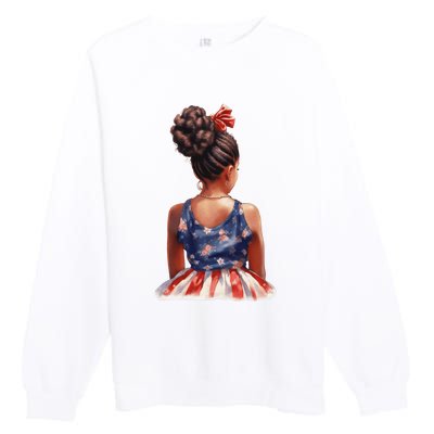 African American Messy Bun Girl Dress Watercolor Premium Crewneck Sweatshirt