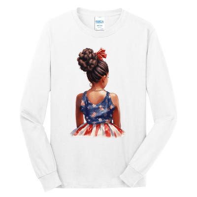 African American Messy Bun Girl Dress Watercolor Tall Long Sleeve T-Shirt