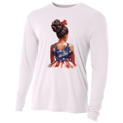 African American Messy Bun Girl Dress Watercolor Cooling Performance Long Sleeve Crew