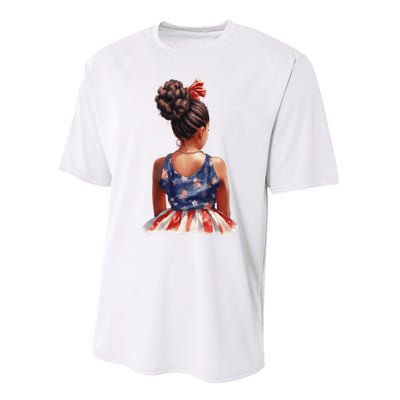 African American Messy Bun Girl Dress Watercolor Performance Sprint T-Shirt