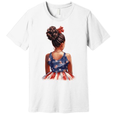 African American Messy Bun Girl Dress Watercolor Premium T-Shirt