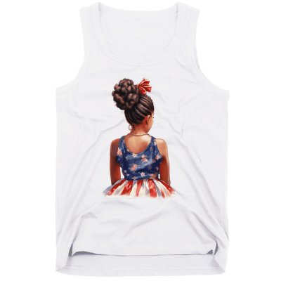 African American Messy Bun Girl Dress Watercolor Tank Top