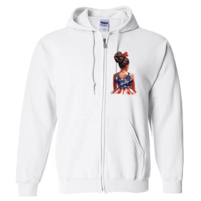 African American Messy Bun Girl Dress Watercolor Full Zip Hoodie