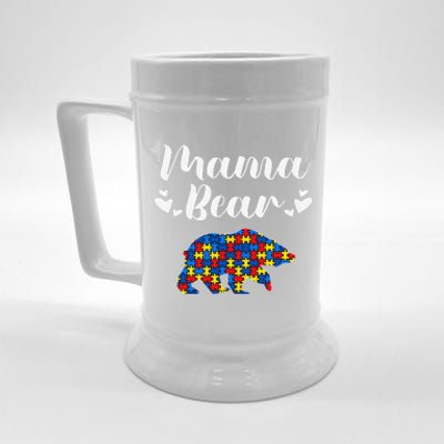 Autism Awareness Mama Bear Puzzle Piece Autistic Mom Gift Beer Stein