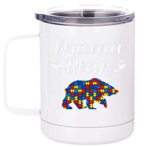 Autism Awareness Mama Bear Puzzle Piece Autistic Mom Gift 12 oz Stainless Steel Tumbler Cup