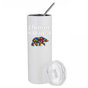 Autism Awareness Mama Bear Puzzle Piece Autistic Mom Gift Stainless Steel Tumbler