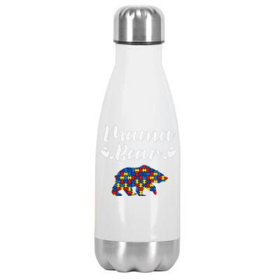 Autism Awareness Mama Bear Puzzle Piece Autistic Mom Gift Stainless Steel Insulated Water Bottle