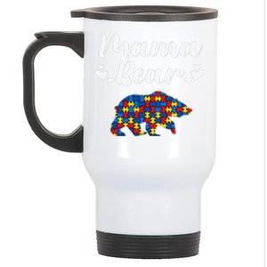 Autism Awareness Mama Bear Puzzle Piece Autistic Mom Gift Stainless Steel Travel Mug