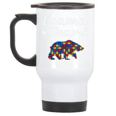 Autism Awareness Mama Bear Puzzle Piece Autistic Mom Gift Stainless Steel Travel Mug