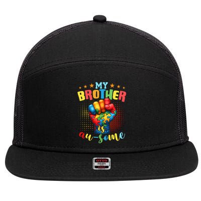 Autism Awareness Month And Brother Acceptance Autism Gift 7 Panel Mesh Trucker Snapback Hat