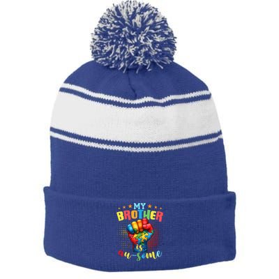 Autism Awareness Month And Brother Acceptance Autism Gift Stripe Pom Pom Beanie