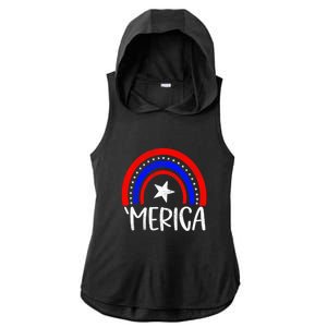 American America `Merica Rainbow Flag Patriotic 4th Of July Gift Ladies PosiCharge Tri-Blend Wicking Draft Hoodie Tank