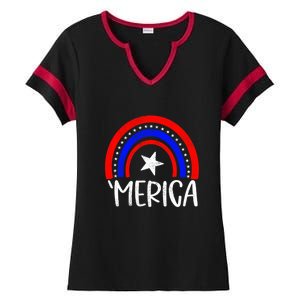 American America `Merica Rainbow Flag Patriotic 4th Of July Gift Ladies Halftime Notch Neck Tee