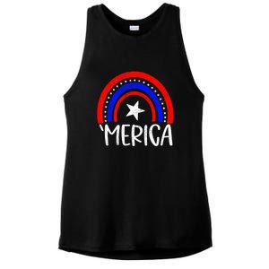 American America `Merica Rainbow Flag Patriotic 4th Of July Gift Ladies PosiCharge Tri-Blend Wicking Tank