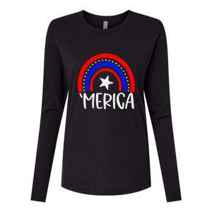 American America `Merica Rainbow Flag Patriotic 4th Of July Gift Womens Cotton Relaxed Long Sleeve T-Shirt