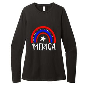 American America `Merica Rainbow Flag Patriotic 4th Of July Gift Womens CVC Long Sleeve Shirt