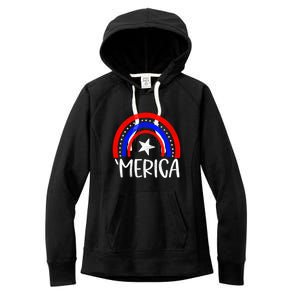 American America `Merica Rainbow Flag Patriotic 4th Of July Gift Women's Fleece Hoodie