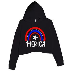 American America `Merica Rainbow Flag Patriotic 4th Of July Gift Crop Fleece Hoodie