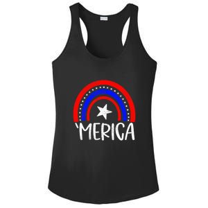 American America `Merica Rainbow Flag Patriotic 4th Of July Gift Ladies PosiCharge Competitor Racerback Tank