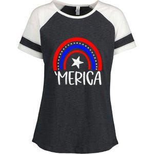 American America `Merica Rainbow Flag Patriotic 4th Of July Gift Enza Ladies Jersey Colorblock Tee