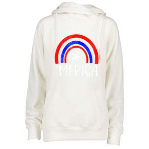 American America `Merica Rainbow Flag Patriotic 4th Of July Gift Womens Funnel Neck Pullover Hood