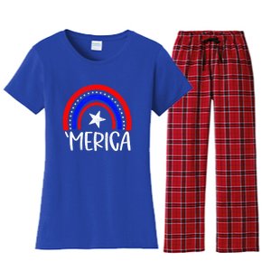 American America `Merica Rainbow Flag Patriotic 4th Of July Gift Women's Flannel Pajama Set