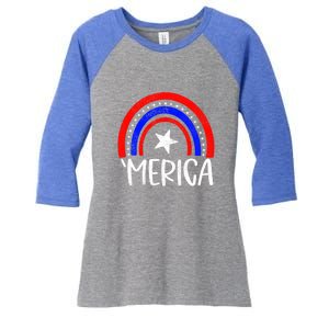 American America `Merica Rainbow Flag Patriotic 4th Of July Gift Women's Tri-Blend 3/4-Sleeve Raglan Shirt