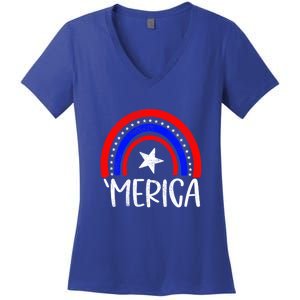 American America `Merica Rainbow Flag Patriotic 4th Of July Gift Women's V-Neck T-Shirt